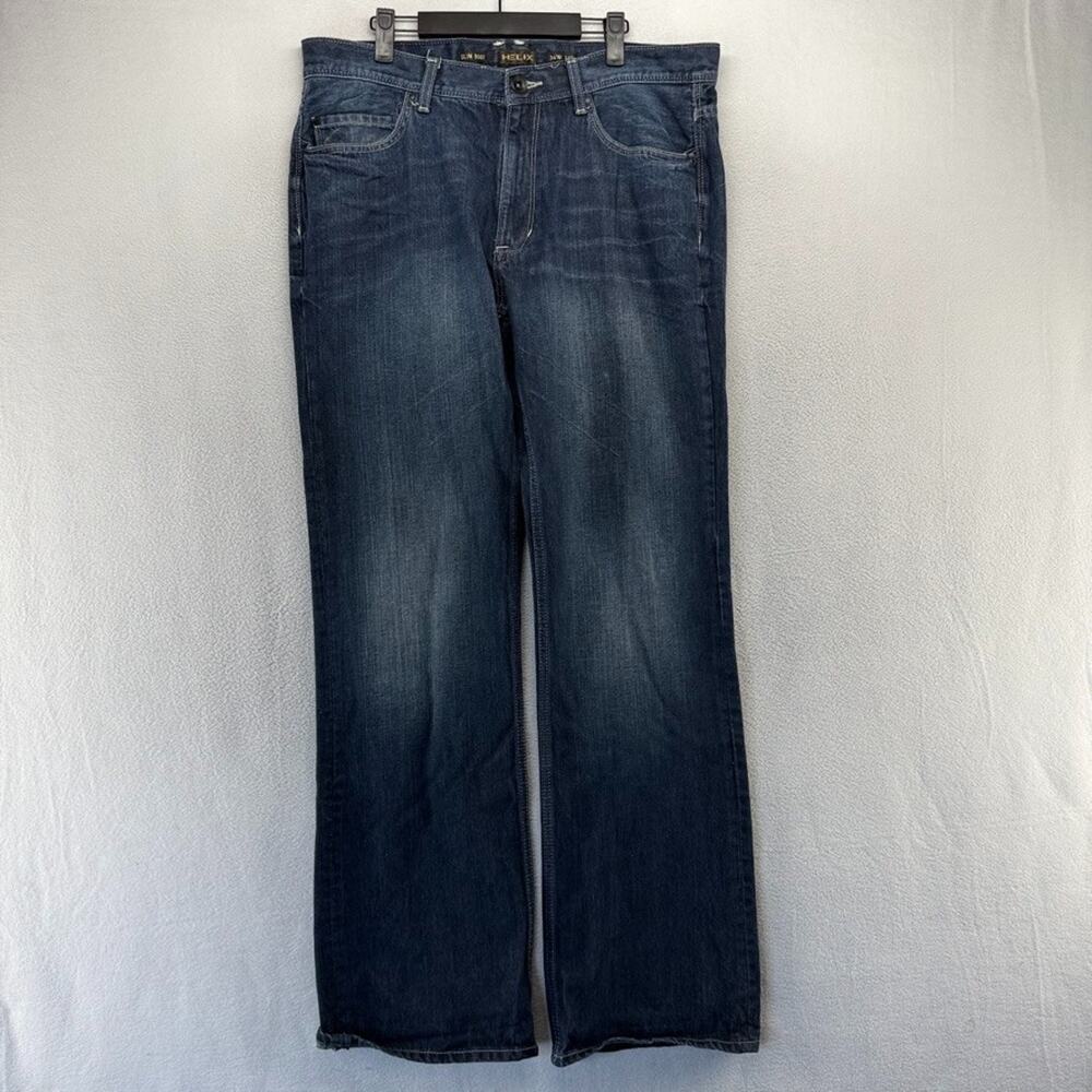 Vintage Helix Jeans Mens 36x34 Blue Dark Wash Slim Bootcut Boot Y2k Flared Baggy